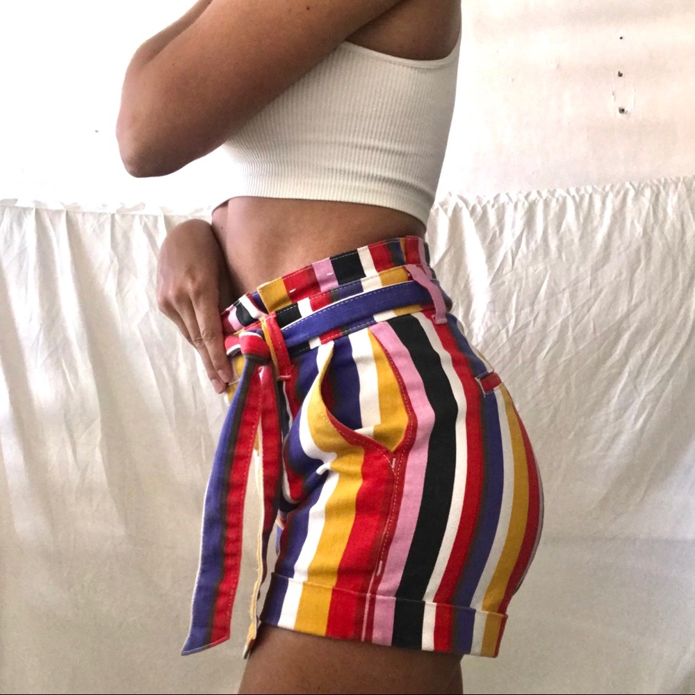Express High Waisted Multi-Colored Striped Shorts - Picture 3 of 5
